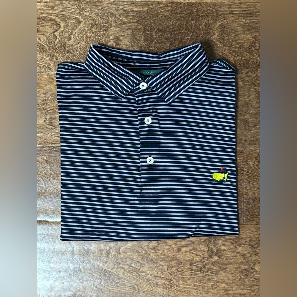 Bobby Jones Masters Golf Polo Shirt Purple and Navy Striped Size Large Cotton